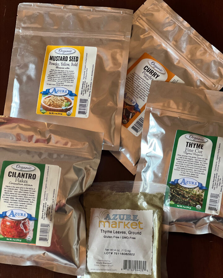 five bags of Azure Standard Spices