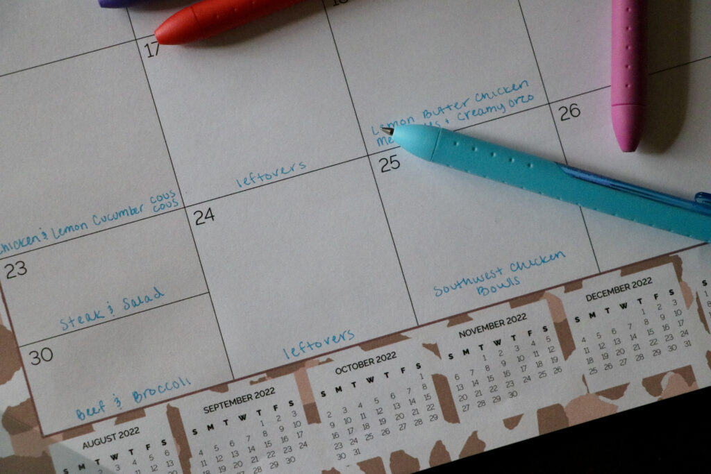 Meal Plan for Spring Recipes on a calendar